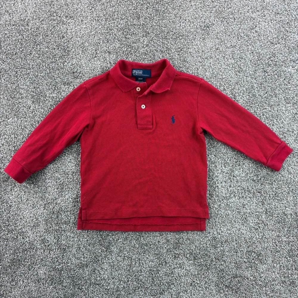 Polo Ralph Lauren Long Sleeve Polo Shirt Kids 2/2T Red Cotton Pony Logo